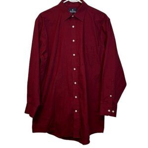 Men's Stafford Regular Fit Travel Red Casual Button Shirt Size 16.5 EUC #0402